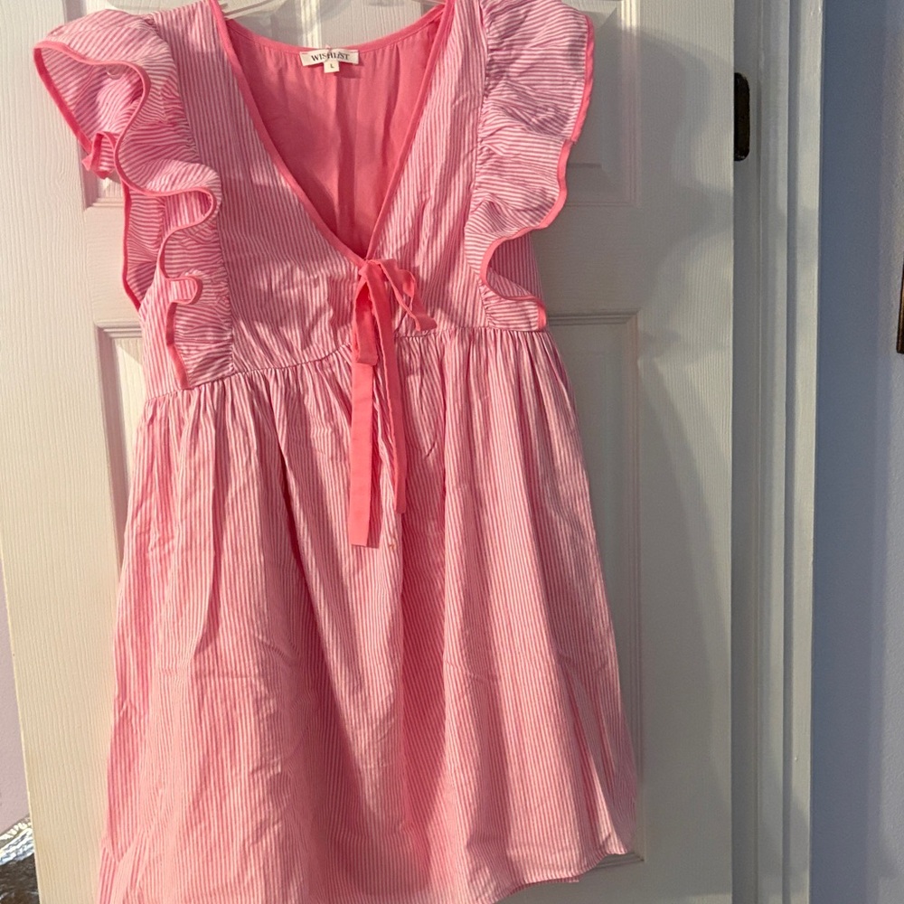 Wishlist Pink Striped Ruffle Tie-Front Dress